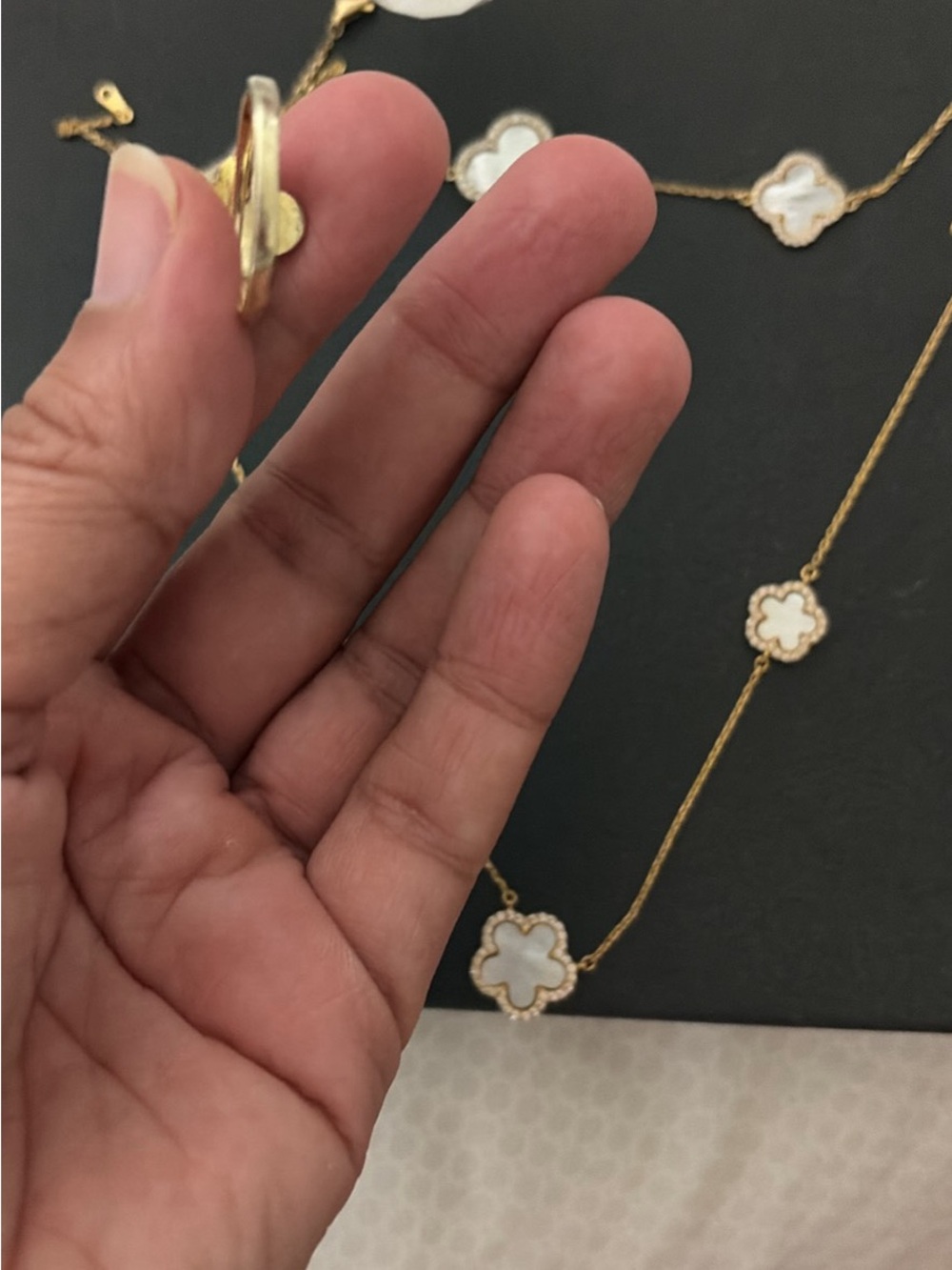 Rachel Zoe sterling silver Gold and White Mother-of-Pearl Clover Necklace Set - Picture 4 of 7
